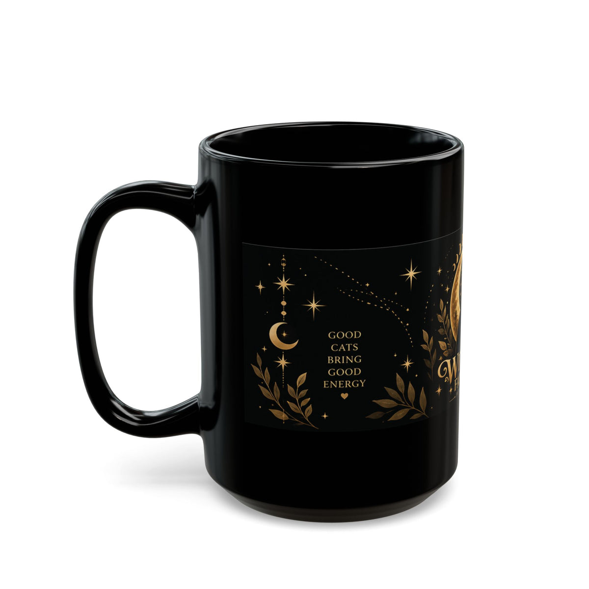 Witch’s Familiar Black Cat Mug | Celestial Halloween Coffee Cup | 11 oz & 15 oz