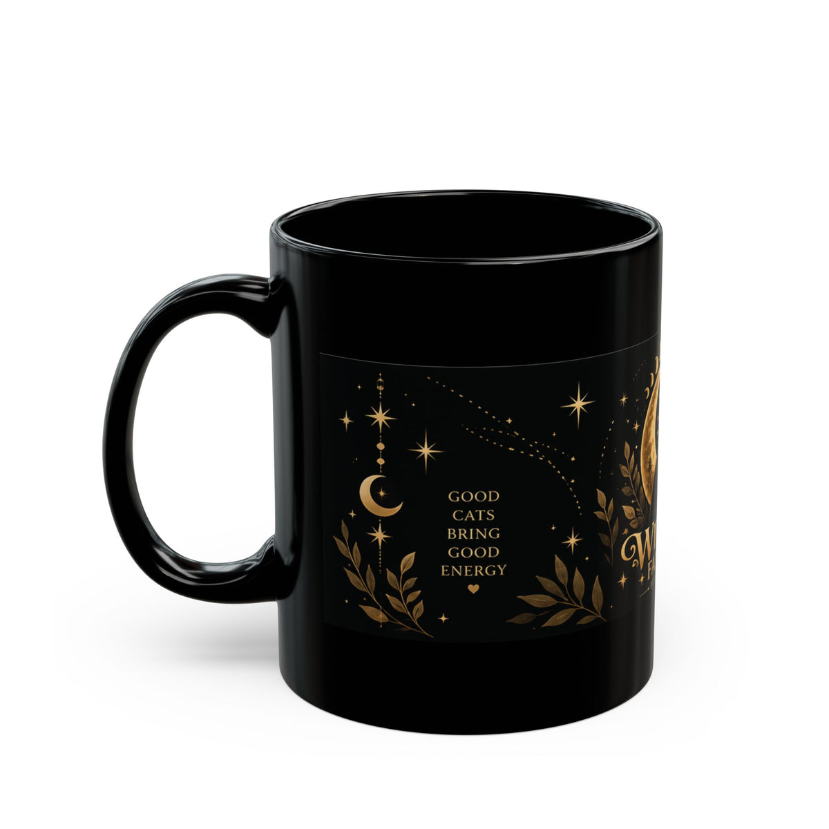 Witch’s Familiar Black Cat Mug | Celestial Halloween Coffee Cup | 11 oz & 15 oz
