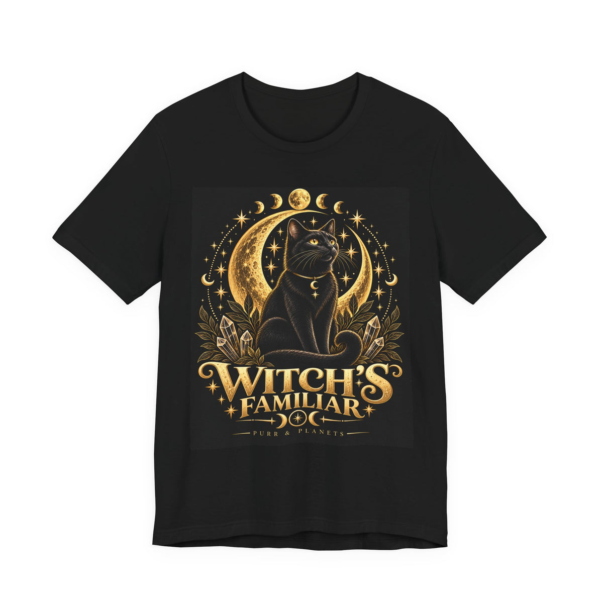 Witch’s Familiar Black Cat T-Shirt | Celestial Halloween Tee