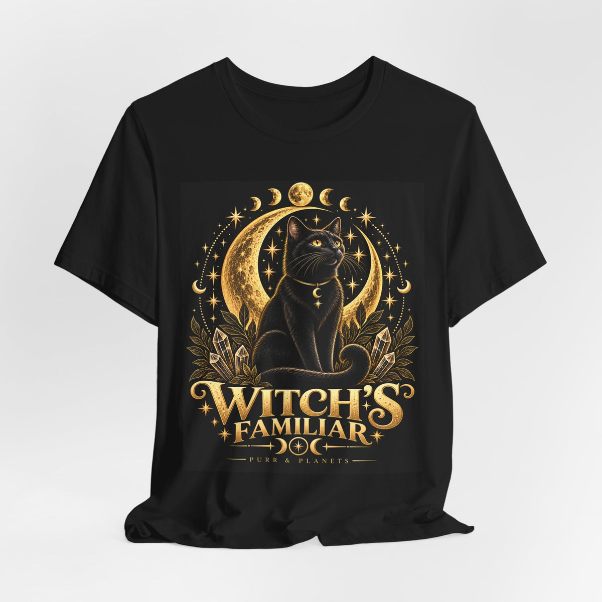 Witch’s Familiar Black Cat T-Shirt | Celestial Halloween Tee