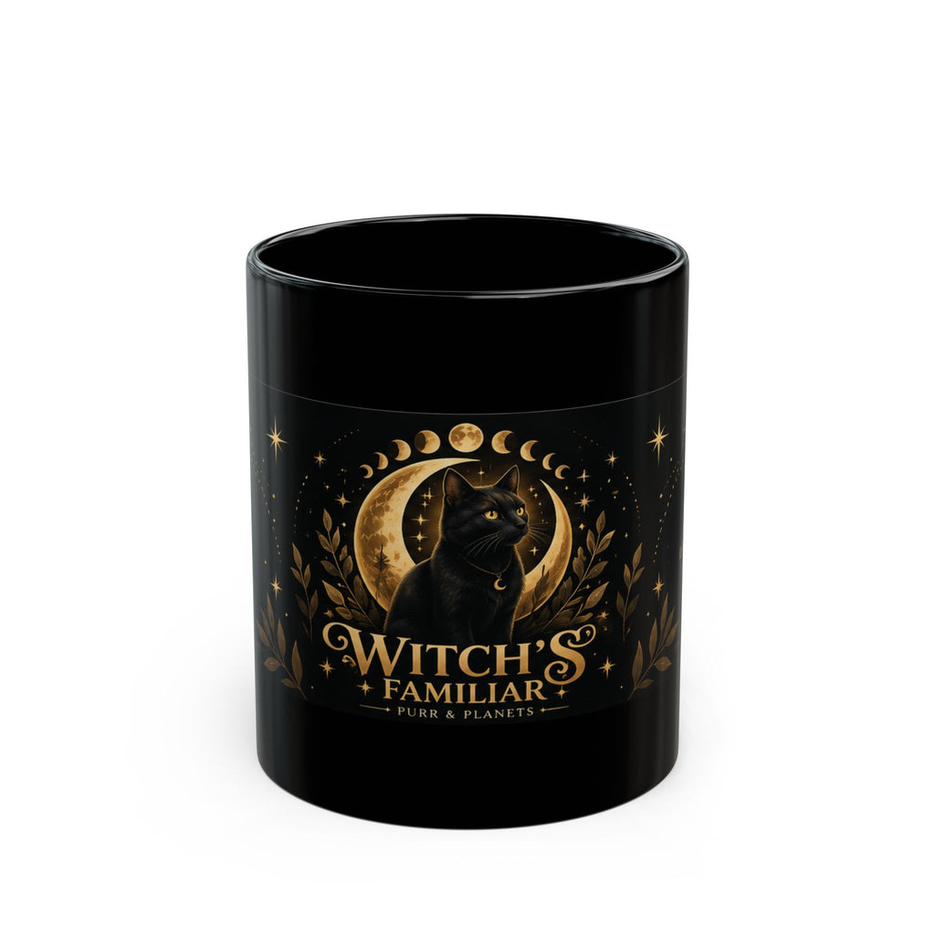 Witch’s Familiar Black Cat Mug | Celestial Halloween Coffee Cup | 11 oz & 15 oz