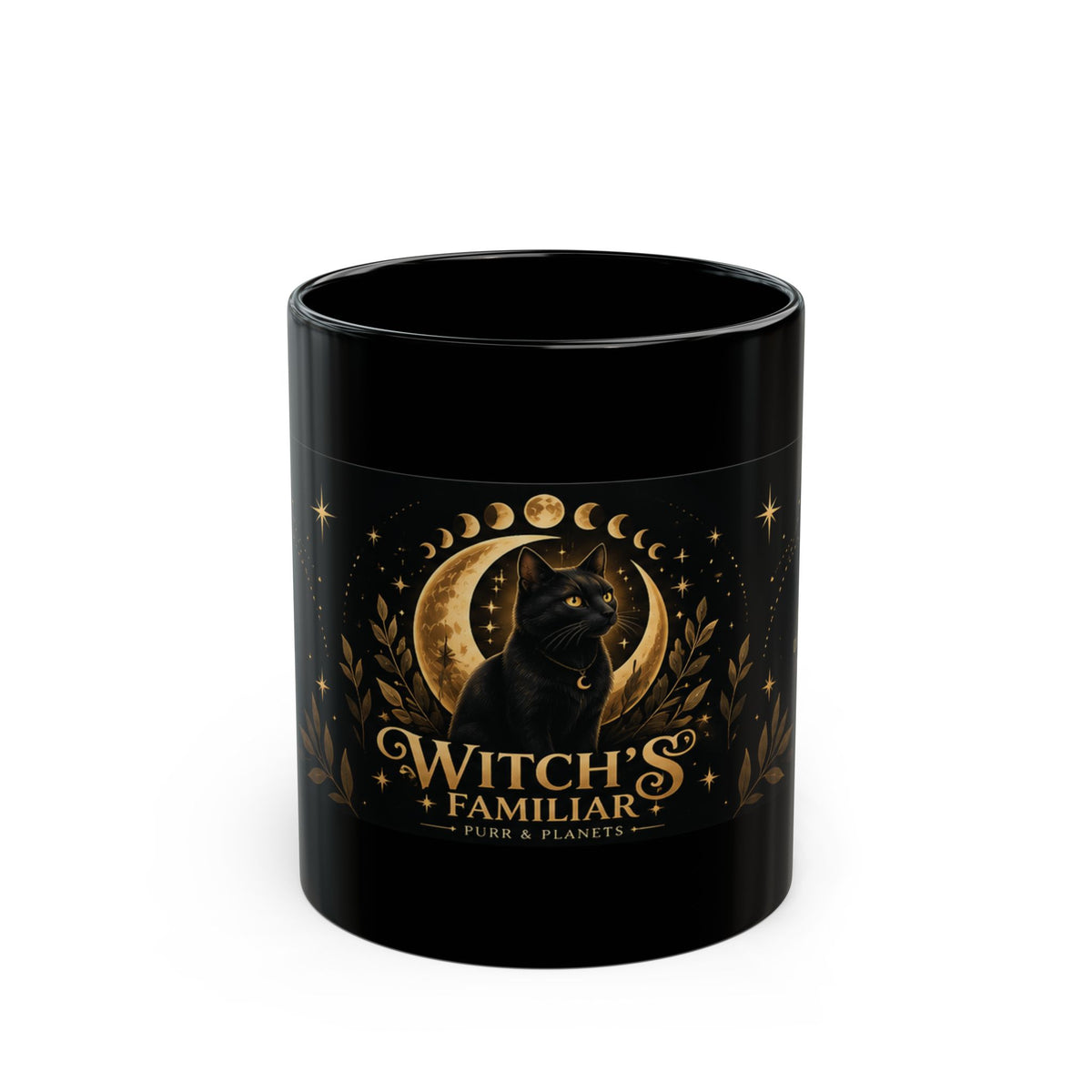 Witch’s Familiar Black Cat Mug | Celestial Halloween Coffee Cup | 11 oz & 15 oz