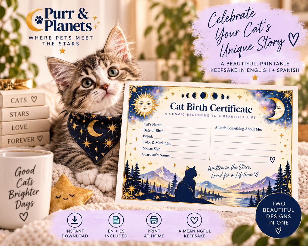 Celestial Cat Birth Certificate | Printable | English + Spanish