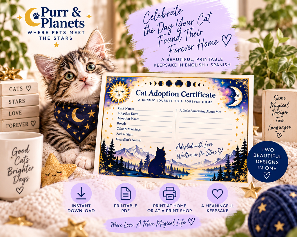 Celestial Cat Adoption Certificate | Printable | English + Spanish