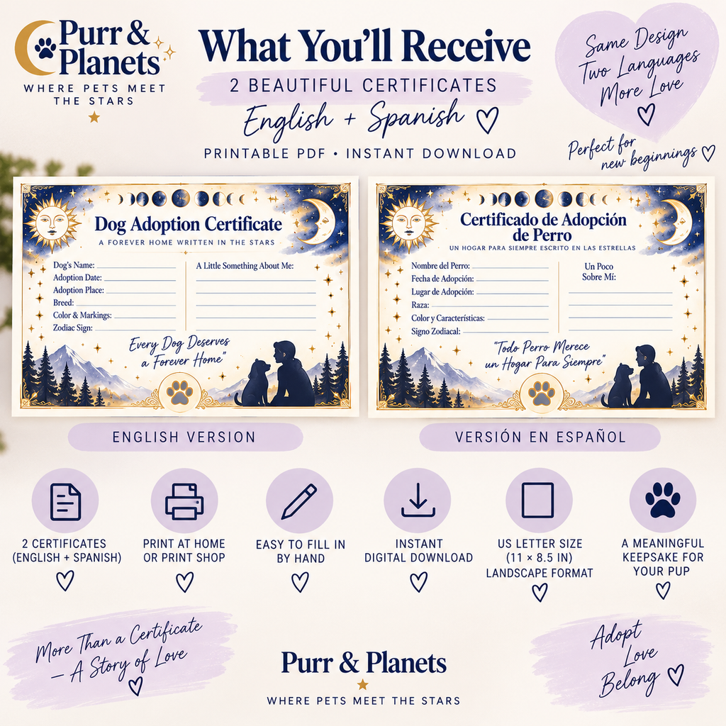 Celestial Dog Adoption Certificate | Printable | English + Spanish