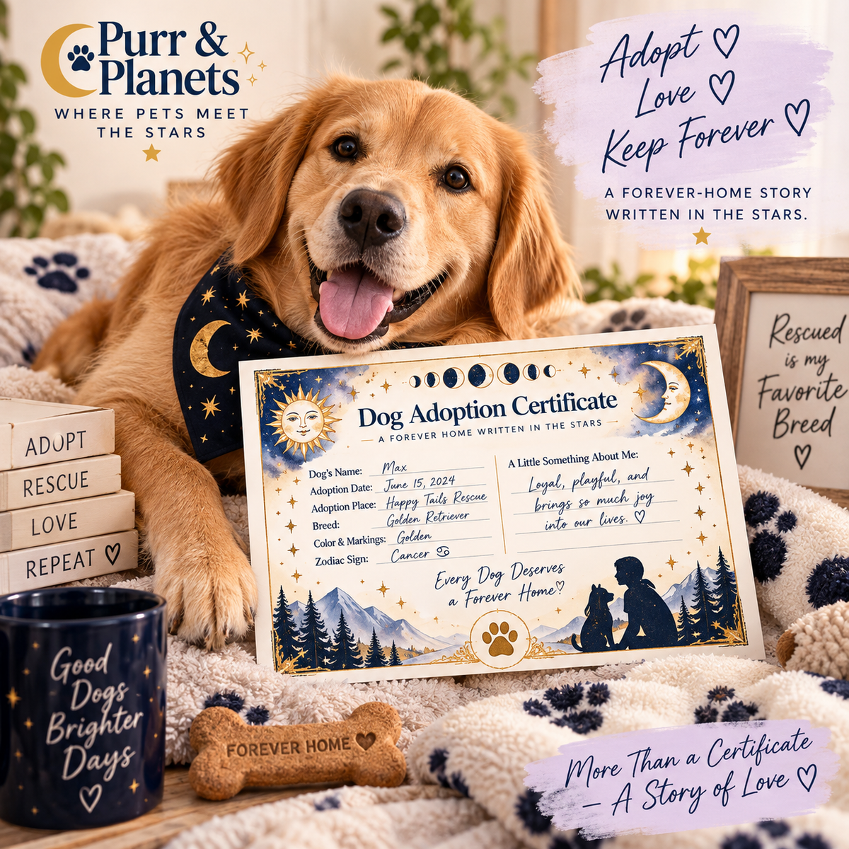 Celestial Dog Adoption Certificate | Printable | English + Spanish