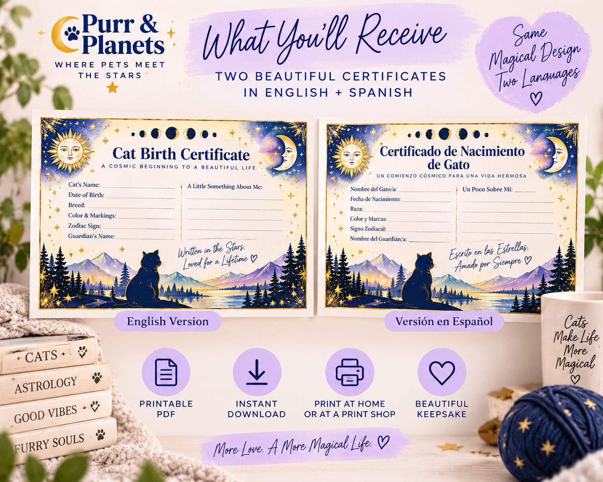 Celestial Cat Birth Certificate | Printable | English + Spanish