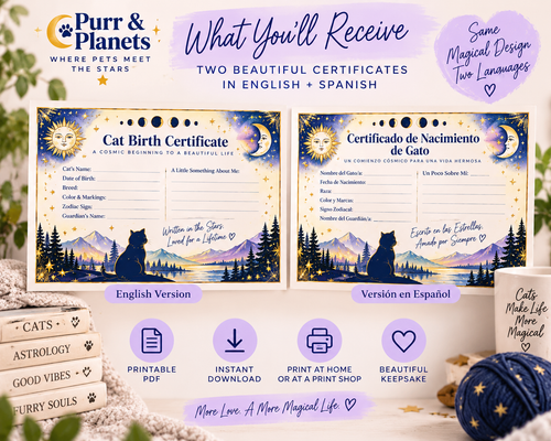 Celestial Cat Birth Certificate | Printable | English + Spanish