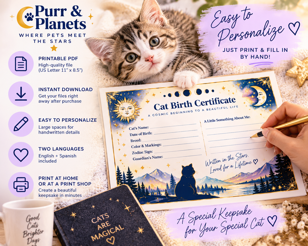 Celestial Cat Birth Certificate | Printable | English + Spanish