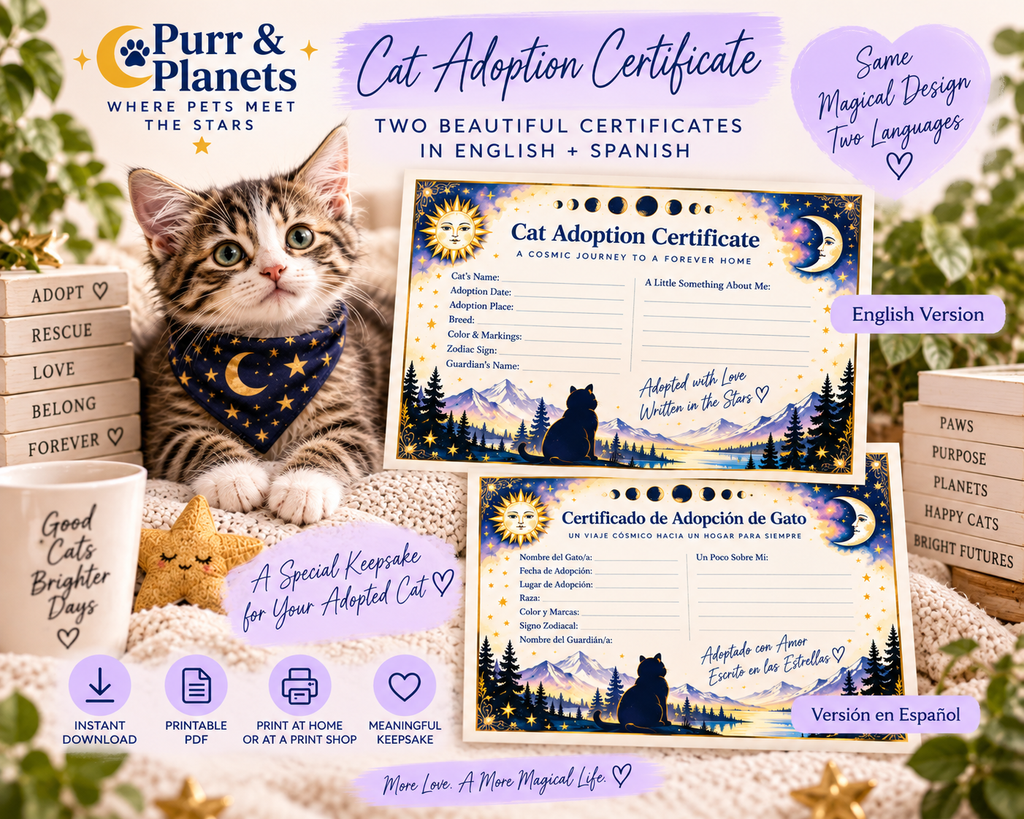 Celestial Cat Adoption Certificate | Printable | English + Spanish