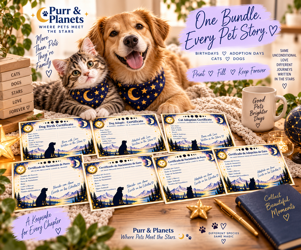 Complete Celestial Pet Certificate Bundle | 8 Printables | English + Spanish